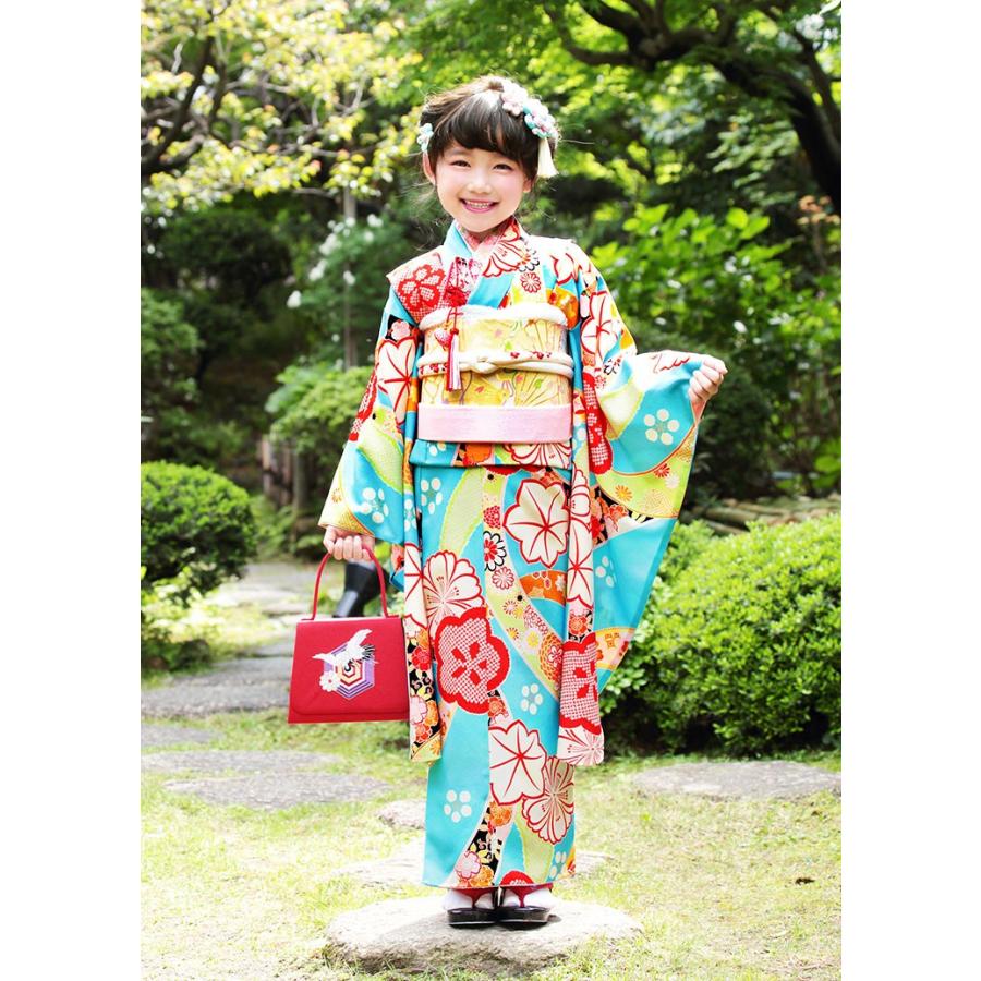 七五三 着物 7歳 フルセット 7才用 「紅一点」 女児着物セット -正絹