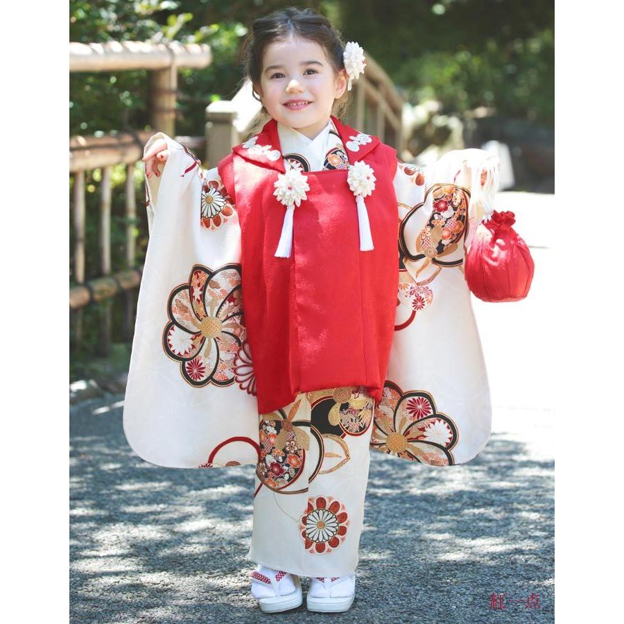 七五三 3歳 女児 被布 着物 セット 正絹 梅橘 オフホワイト 被布コート