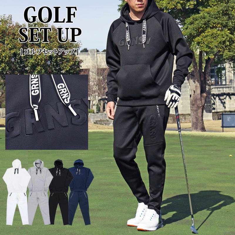ゴルフウェア メンズ 上下セットアップ プルパーカー トレーナー