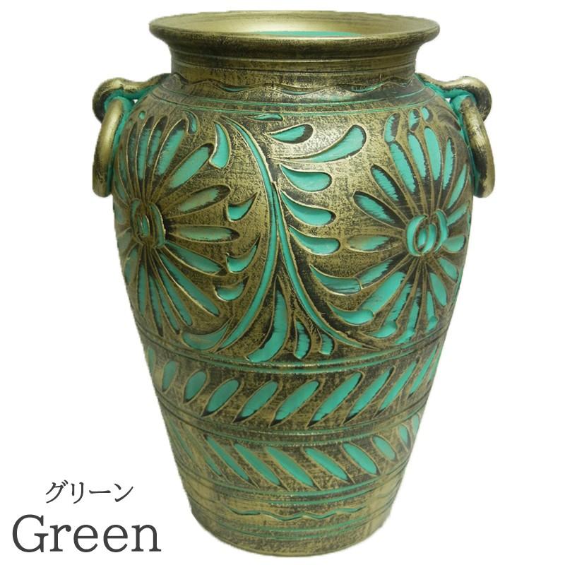 イタリア製 陶器 傘立て / アンブレラスタンド 花柄 グリーン ブルー