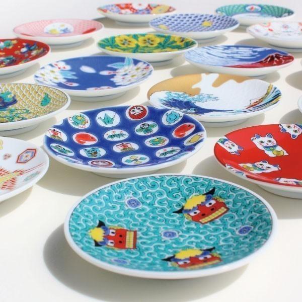 九谷焼 縁起豆皿 まめ皿 青郊窯 プレート 梅菊模様 開運 人気 おすすめ