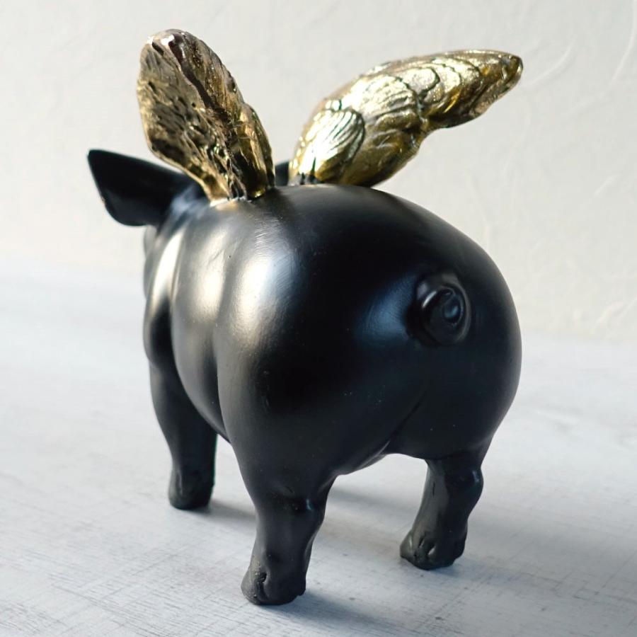 エンジェルピッグ 豚 天使 大人可愛い ブタ 置物 オブジェ ブラック 黒
