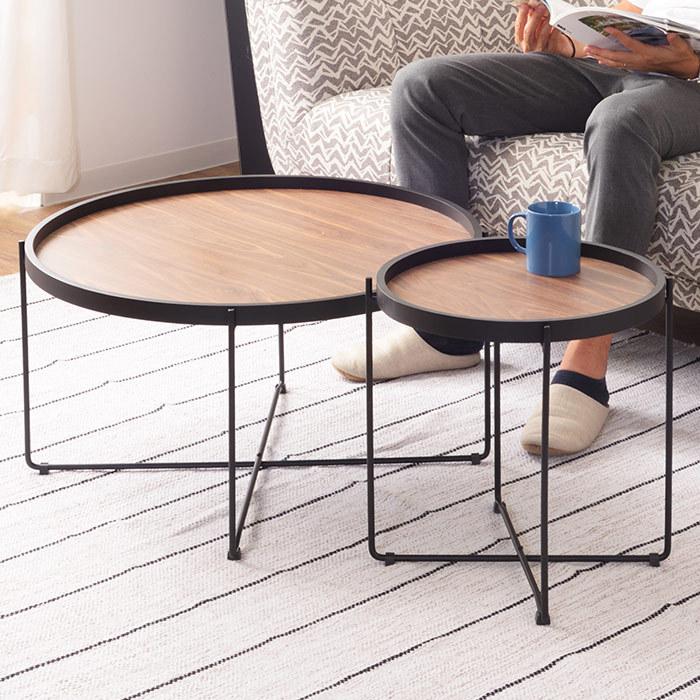 ラウンドトレーテーブルL 幅73cm 2WAY 折り畳み 丸型 円形 スチール脚