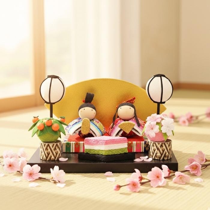 弥生座雛 / コンパクト 雛飾り ひな人形 親王飾り ちりめん 京都 和