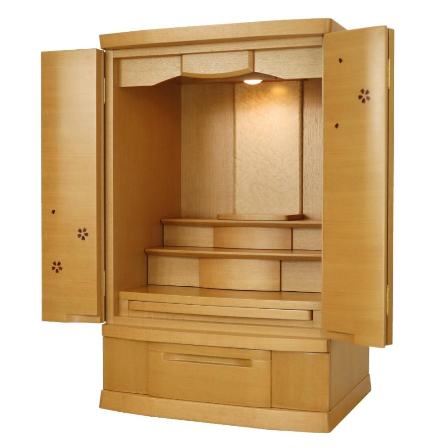 新型 大きいサイズの上置き モダン仏壇 28号 桜模様 桜材 ナチュラル色