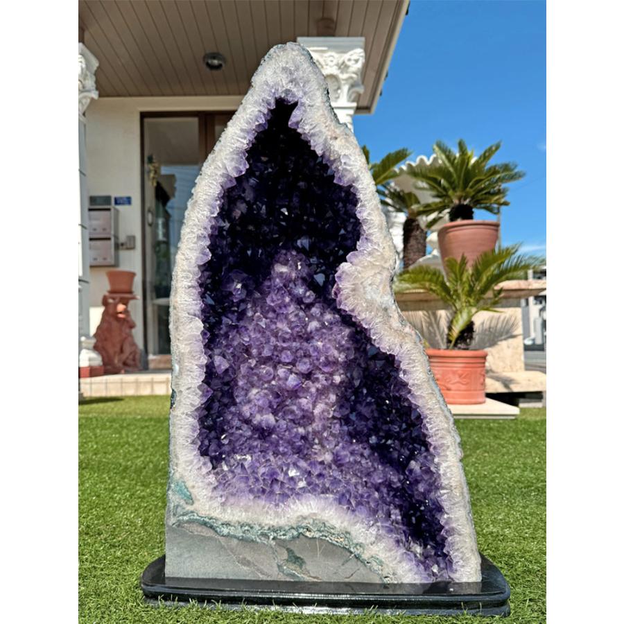 天然石 紫水晶 特大 アメジスト ドーム 原石 H81cm 送料無料 台座付き
