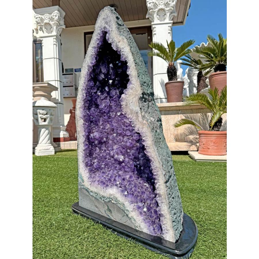 天然石 紫水晶 特大 アメジスト ドーム 原石 H81cm 送料無料 台座付き