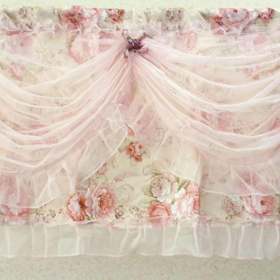 お姫様 カフェカーテン 薔薇柄 レース 100×45cm丈 二重タイプ ドレープ