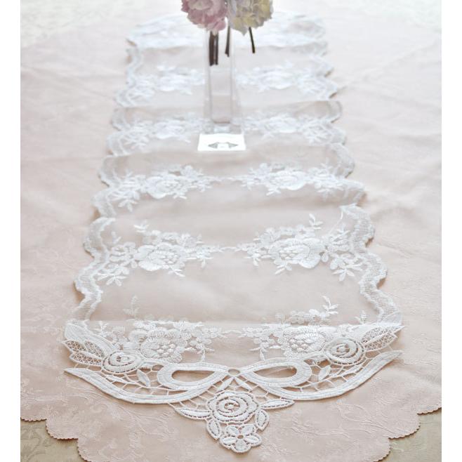 レース 薔薇 フレンチレース7 約30×120cm テーブルセンター ホワイト