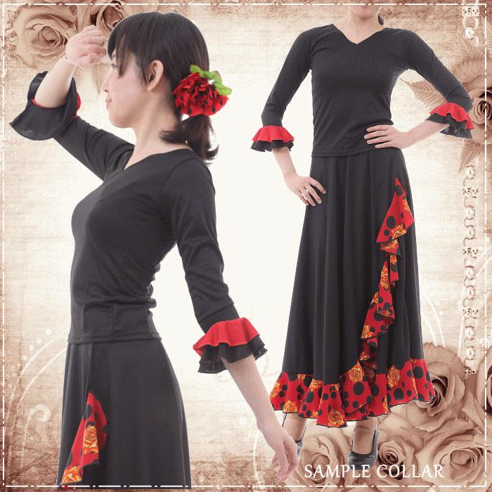 完売 ☆なし フラメンコ衣装 トップス (SMサイズ)白×黒(スペイン製