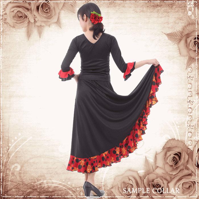 完売 ☆なし フラメンコ衣装 トップス (SMサイズ)白×黒(スペイン製