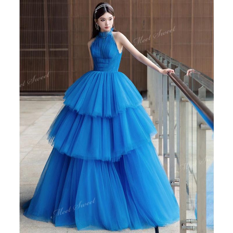 カラードレス プリンセス ロイヤルブルー ホルターネック ウェディング