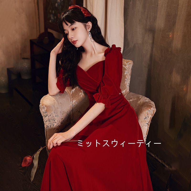 パーティードレス 結婚式 フォーマルドレス ワインレッド 二次会