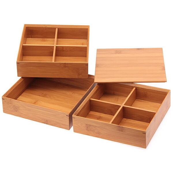 みよし漆器本舗 天然竹製 7寸 三段 重箱 白木（5人〜6人用向け