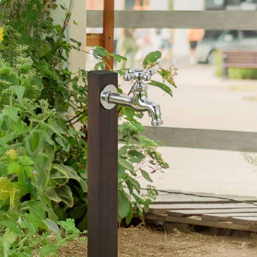 水生活製作所 立水栓 おしゃれ 木目水栓柱 古木(こぼく) ダーク