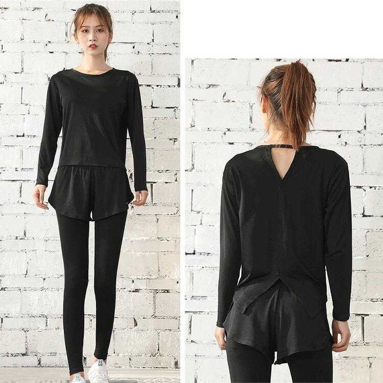 HYS SHOP ヨガウェア レディース 上下セット 長袖 トップス レギンス 2