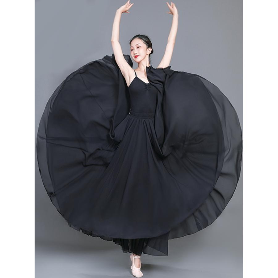 スカート ロング 夏 ロングスカート 【黒-720度】ワンピース シフォン