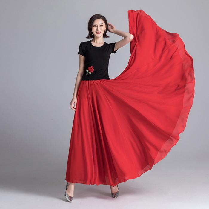 スカート ロング 夏 ロングスカート 【黒-720度】ワンピース シフォン