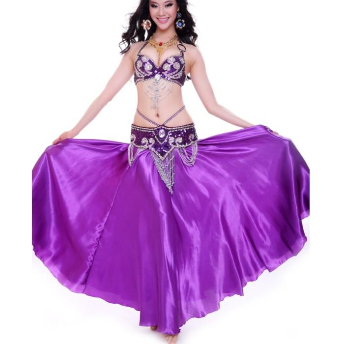 ダンス衣装 広がるスカート【パープル】 サテンスカート ペチコートに