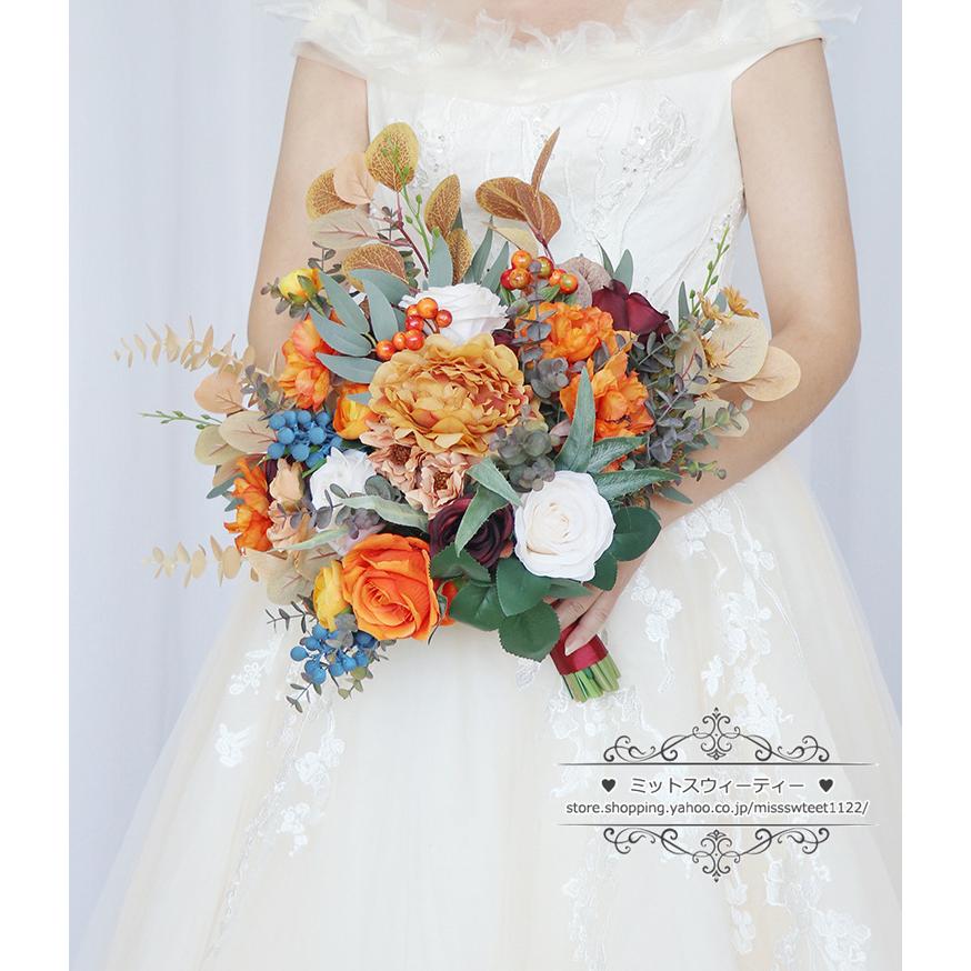 ブライダルブーケ オレンジ系 秋色 ウエディングブーケ ウェディング