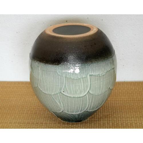 信楽焼 花瓶 緑ガラス 波紋 8号 おしゃれ 一輪挿し 小さい 花入 北欧