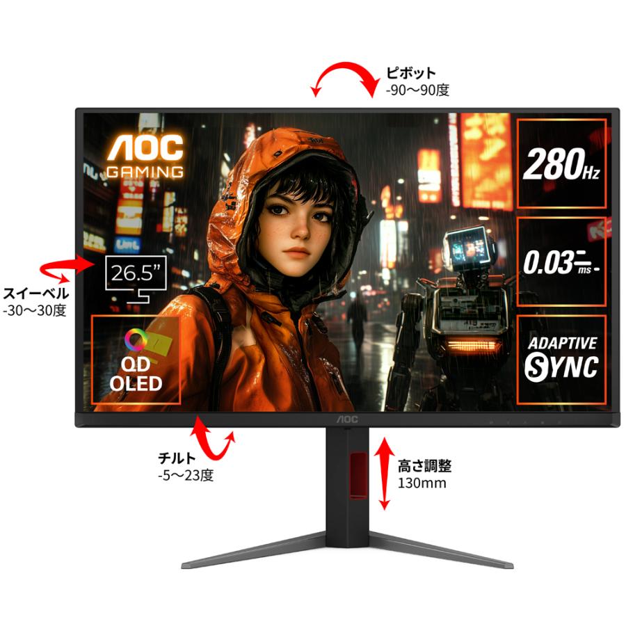 AOC QD-OLEDパネル採用 QHD対応26.5インチ液晶ディスプレイ ゲーミング