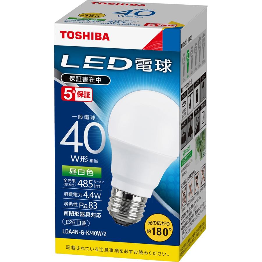 TOSHIBA（東芝） LDA4N-G-K/40W/2 LED電球 昼白色 E26口金 配光角 180