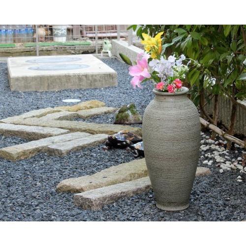 在庫数限り 信楽焼 大きな 花瓶 灰釉 櫛目 長 17号 おしゃれ 大壺 つぼ