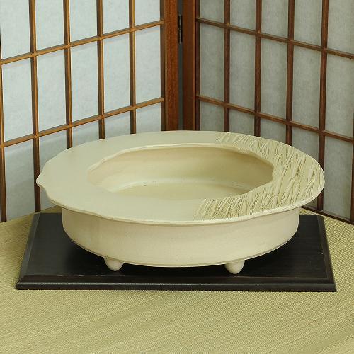 在庫数限り 信楽焼 水盤 花器 13号 白釉 庭湖 堀 足付 陶器 池坊 嵯峨