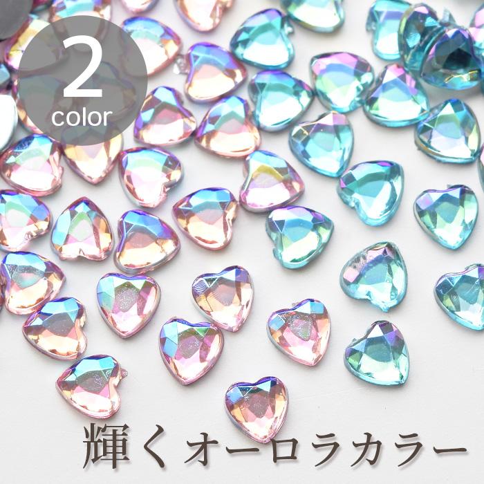 MY mama ビジュー アクリル ストーン ハート 型 オーロラ カラー 全2色