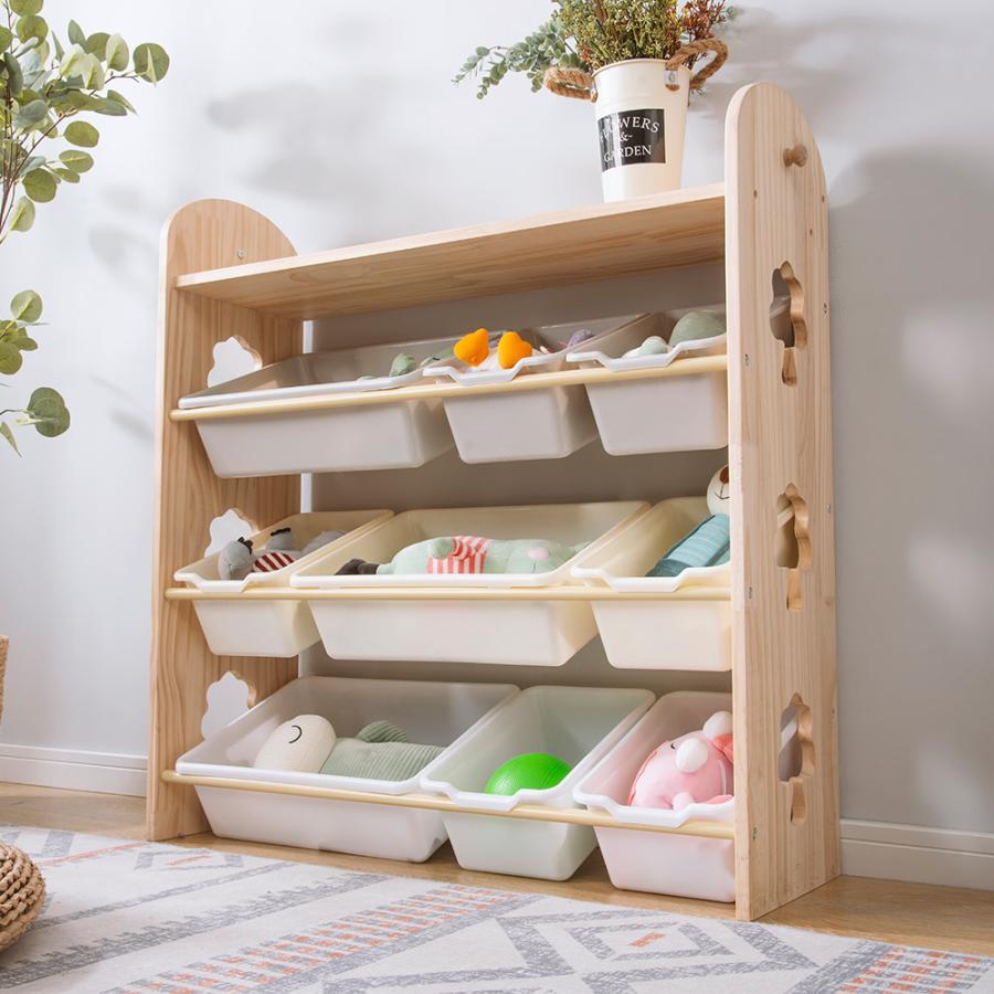 BTM 【標準タイプ】おもちゃ収納ラック 天然木 幅88 大容量 組立
