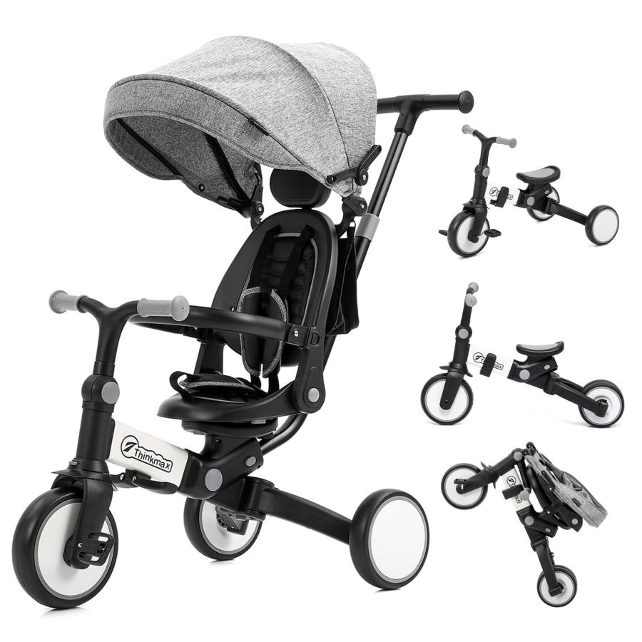 Thinkmax 子供用三輪車 ベビーカー 6in1 折りたたみ 手押し棒付き 乗用