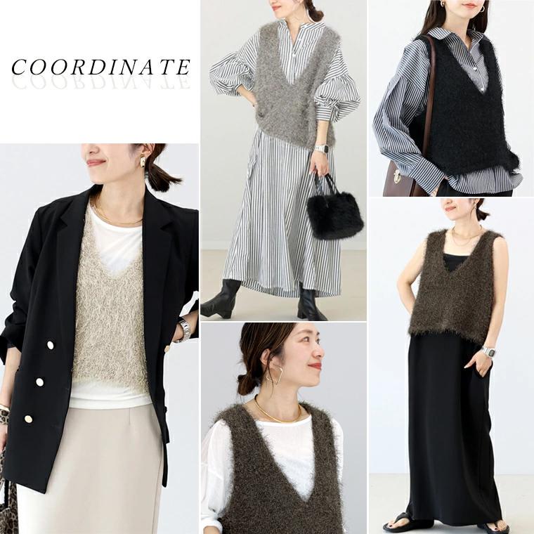 Aletta vita ベスト ニット Vネック 深V フェザー レイヤード 重ね着