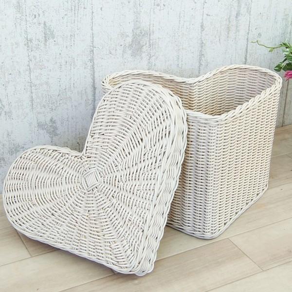 サンフラワーラタン ラタンハート型バスケット GK901WW ホワイト