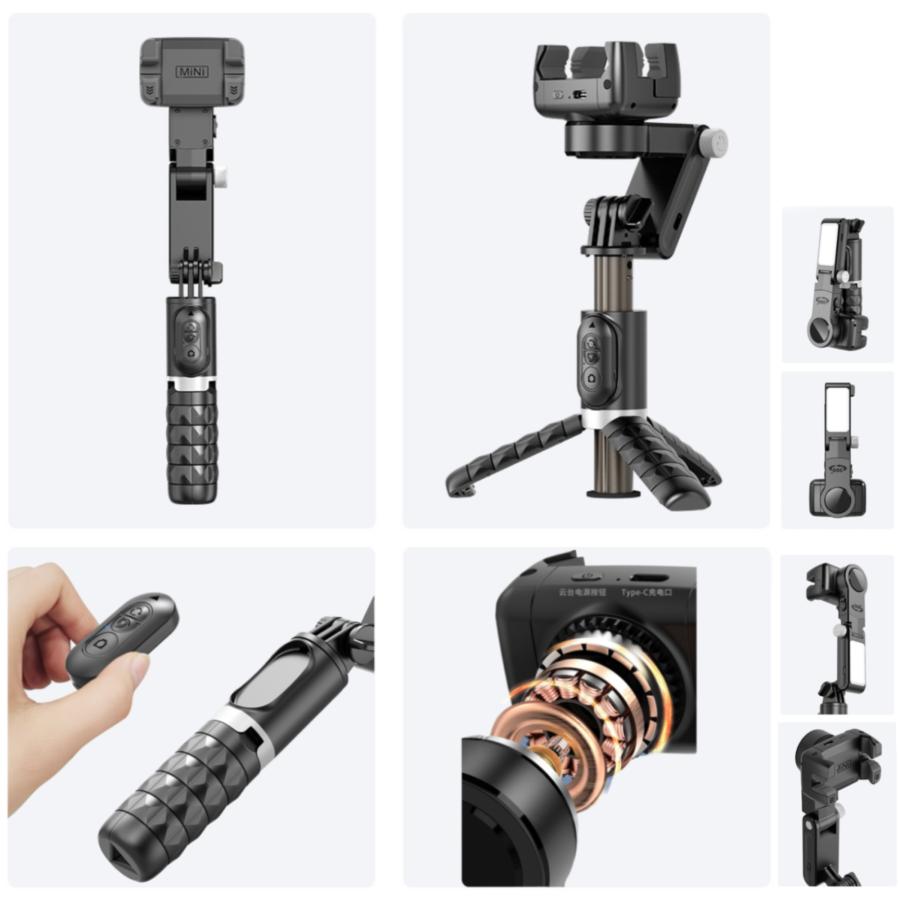 ジンバル スタビライザー スマホ LEDライト付き セルカ棒 自撮り棒 高