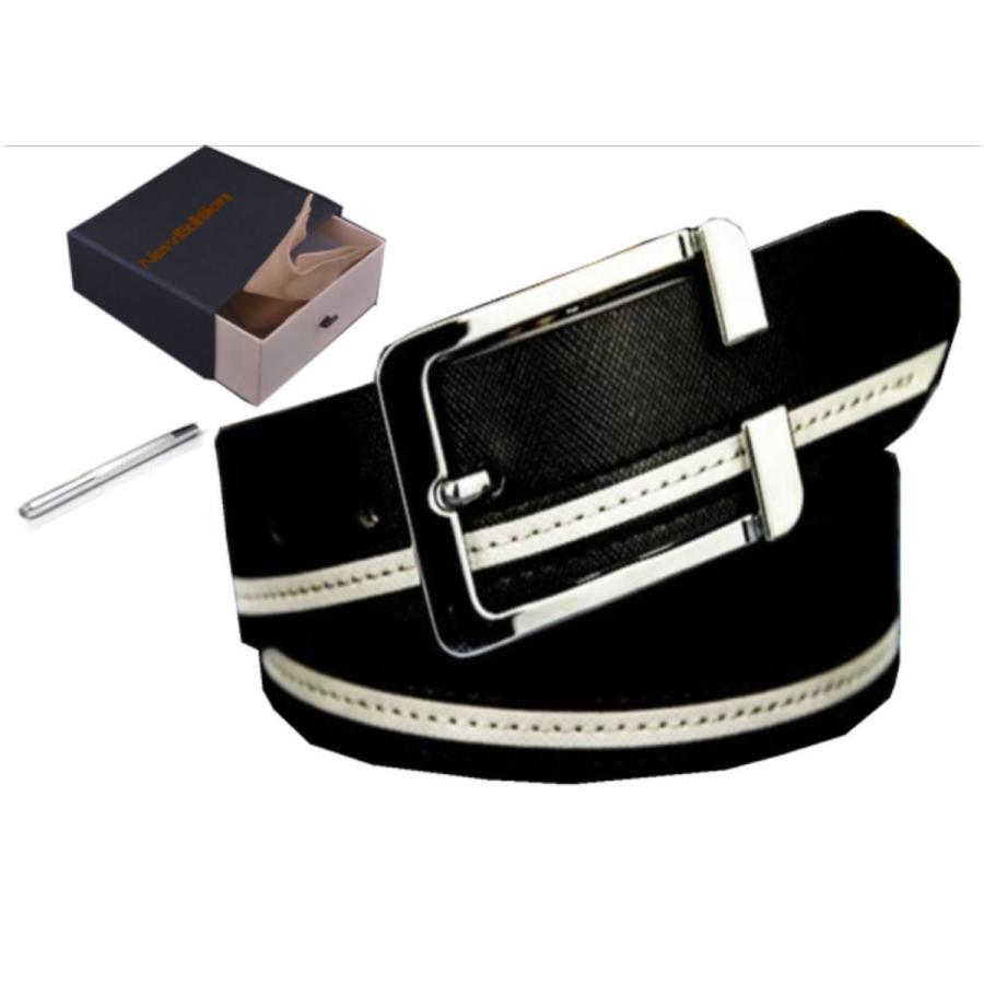 ベルト メンズ ゴルフベルト 3色展開ライン入りゴルフベルト 白/黒/紺