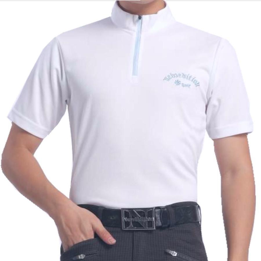 送料無料 ゴルフウェア メンズ モックネック ジップ シャツ 速乾・吸収