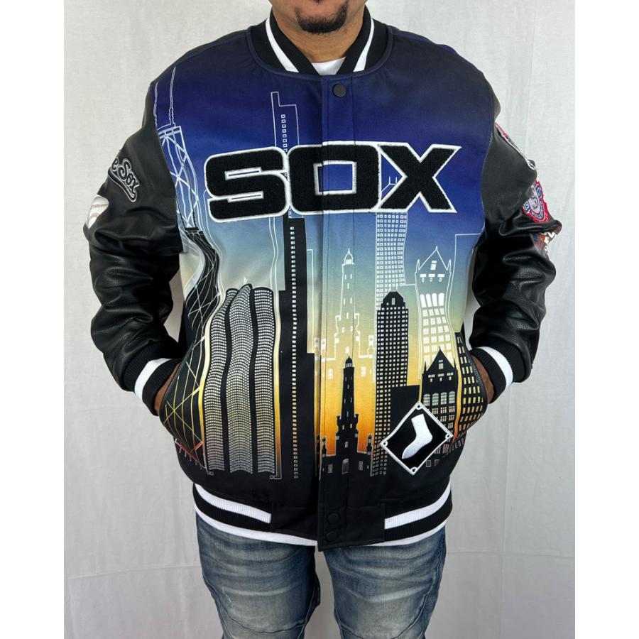 ホワイトソックス ジャケット スタジャン WHITE SOX MLB 青 黒 ブルー