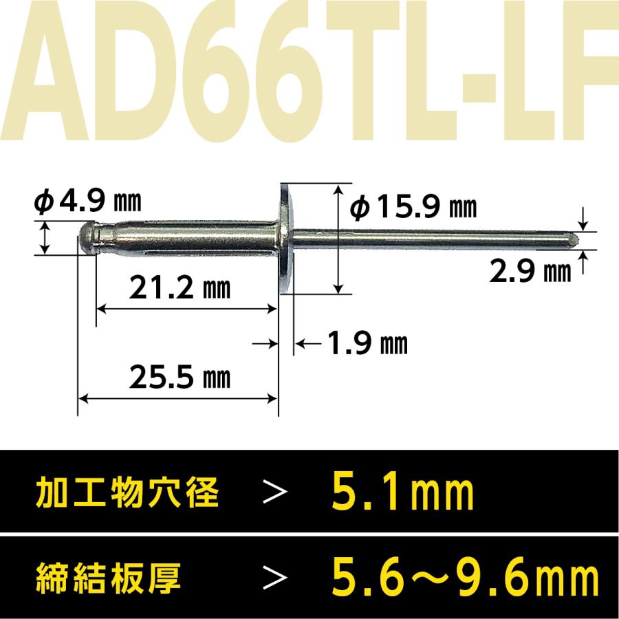 POP ブラインド リベット アルミ つば径大 樹脂 カウル用 10本入
