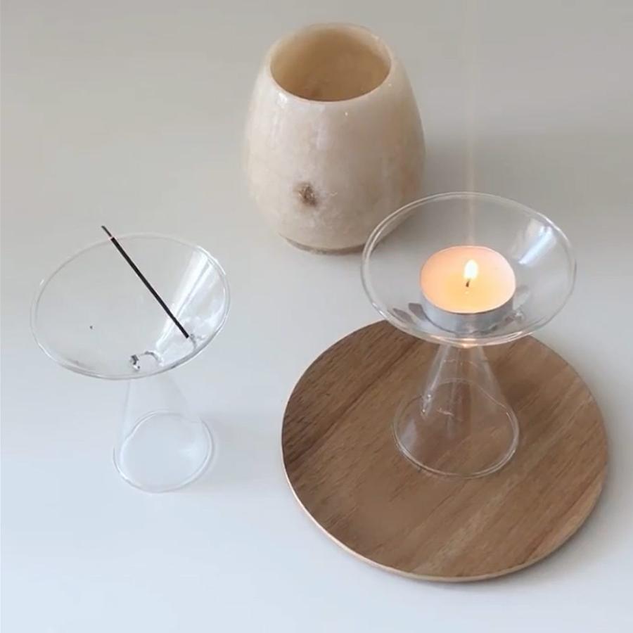 お香立て キャンドルホルダー 線香立て インセンスホルダー ガラス