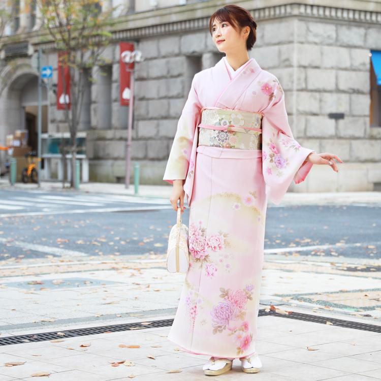 訪問着 19点フルコーディネートレンタルセット「薄ピンク地の白ばかし