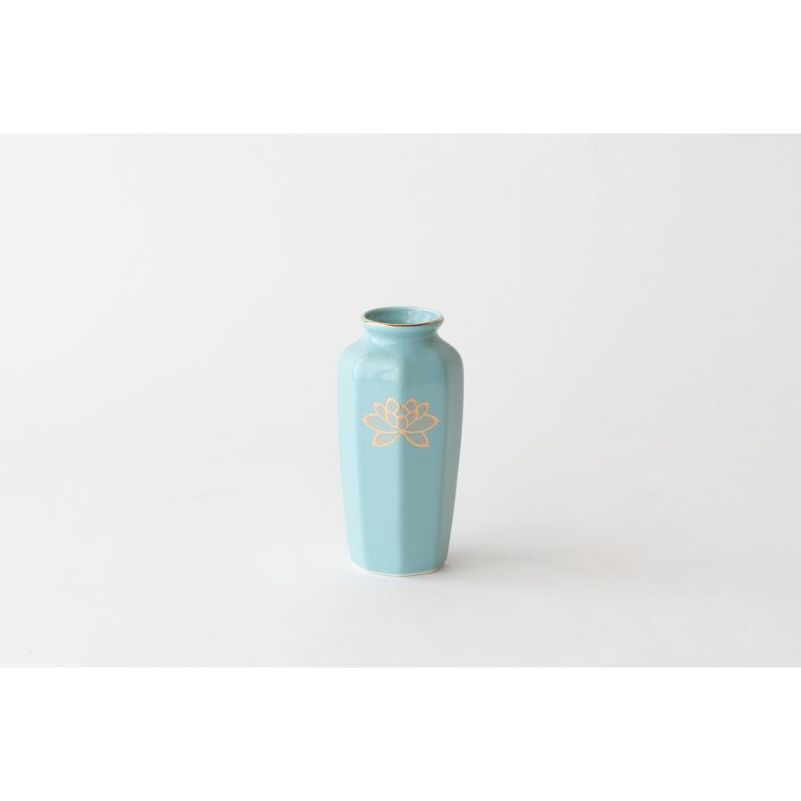 仏間花瓶 八角 選べる3色 金蓮 5号 陶磁器 金付 15センチ モダン 花器