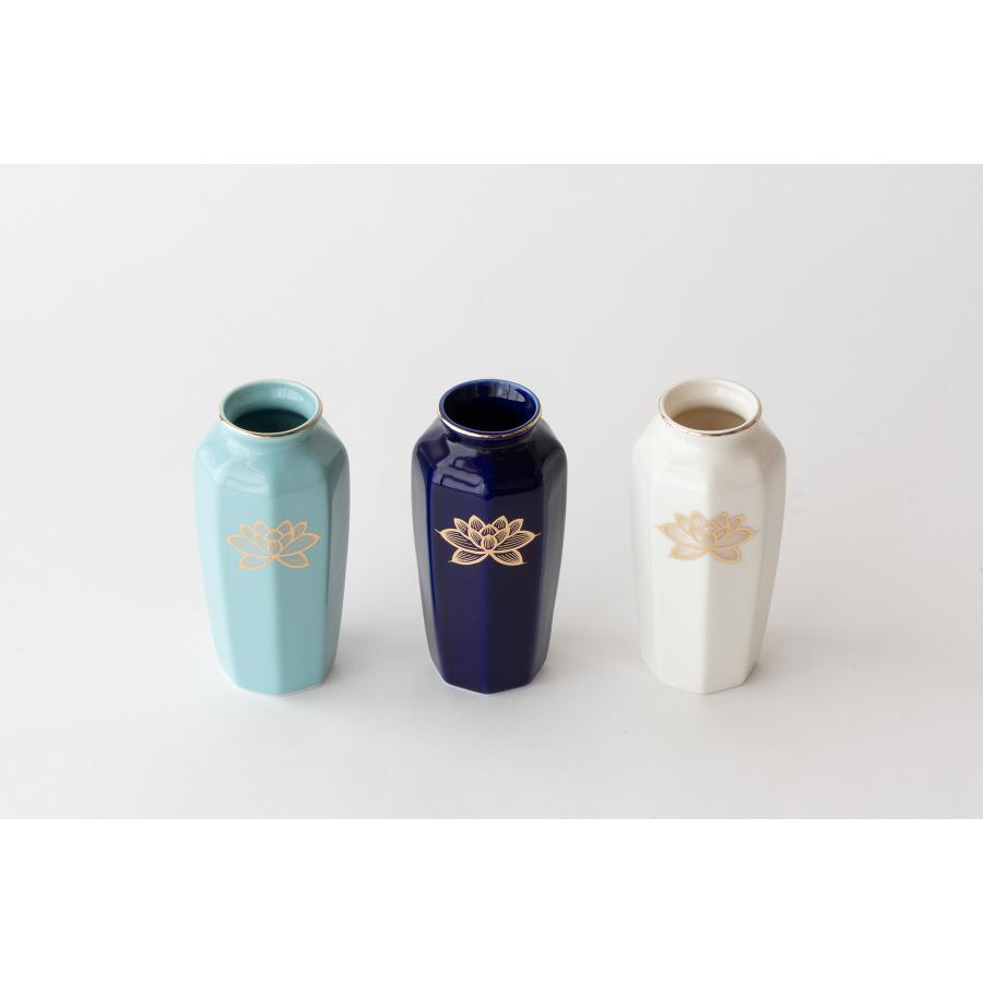 仏間花瓶 八角 選べる3色 金蓮 5号 陶磁器 金付 15センチ モダン 花器