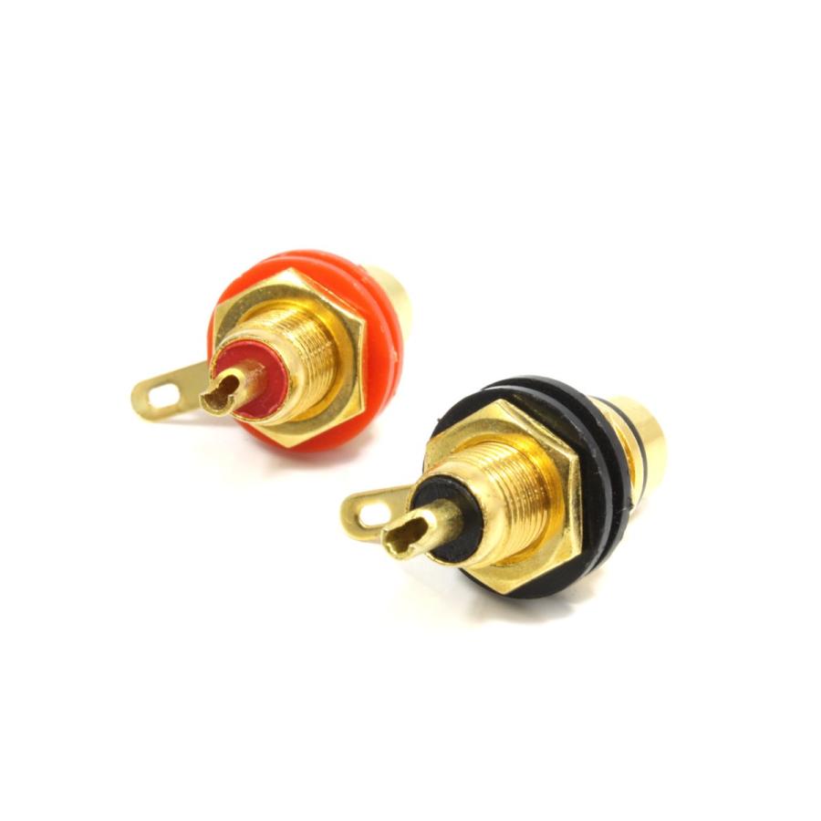 絶縁ブッシュ付 金属ケース対応 パネル取付型 RCAジャック2個SET [赤