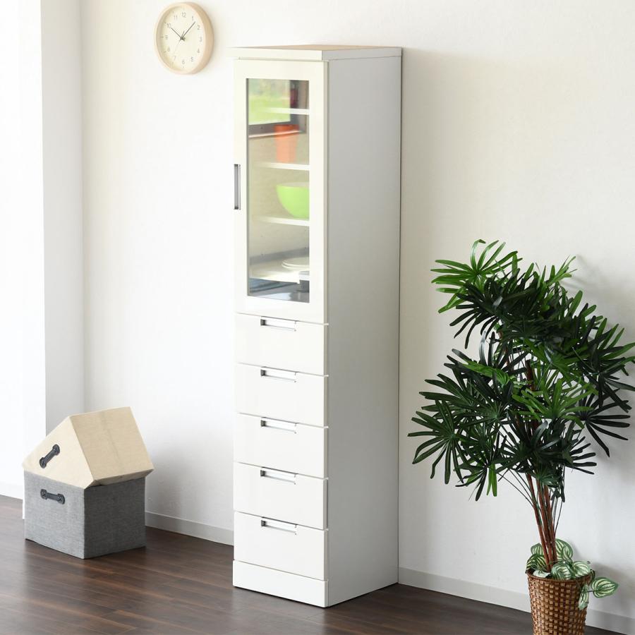 ニトリ（NITORI） スリムキャビネット（上部ガラス扉＋下部引き出し