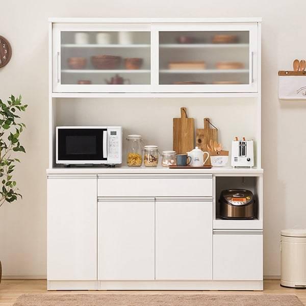 ニトリ（NITORI） 幅150cm 食器棚(レジューム 150TG-S WH/150TL-R WH