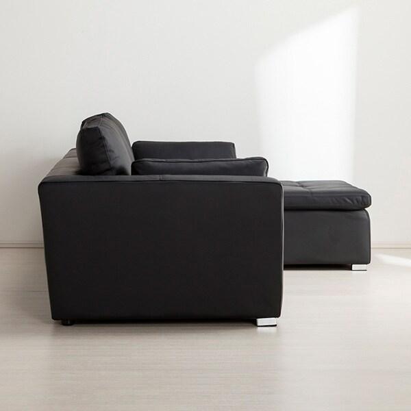 ニトリ（NITORI） ソファー カウチソファ (ダブルライン3LC 革BK) 3人
