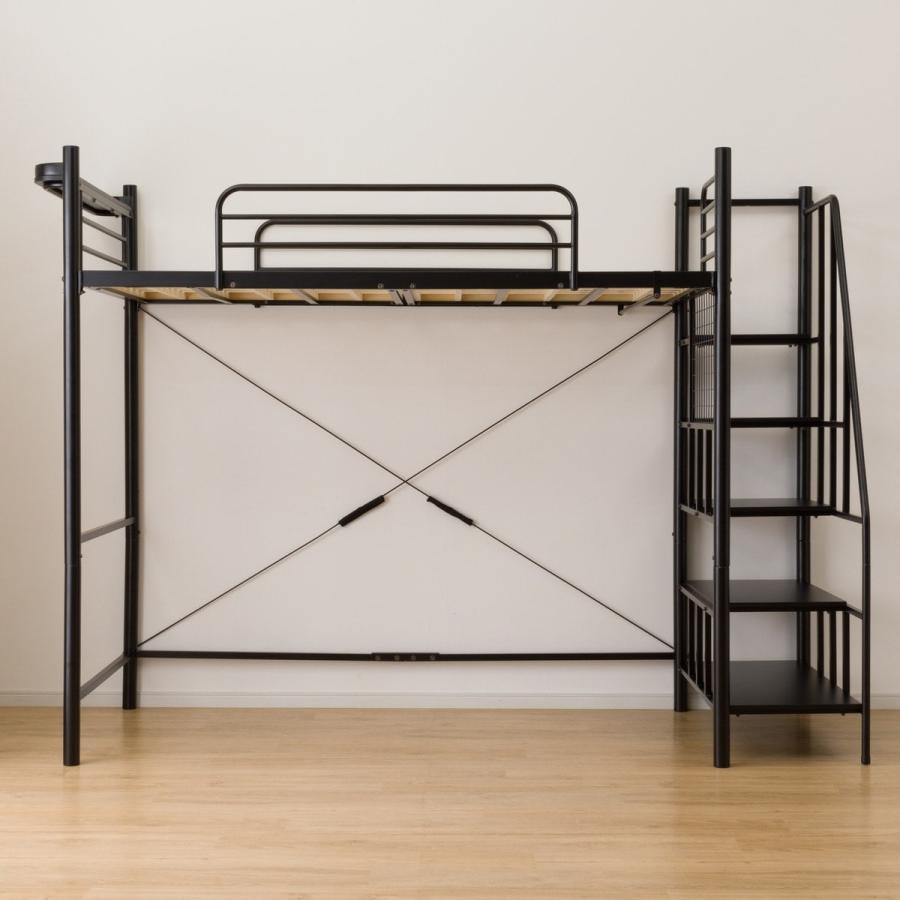 ニトリ（NITORI） 高さ2段階式階段付きロフトベッド(LB03 階段幅43cmBK