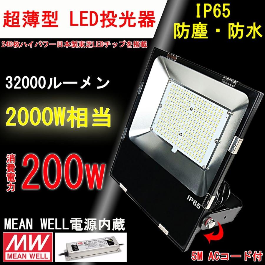 昼白色 LED投光器 200W 200v 投光器 屋外 防水 32000lm 看板灯 作業灯