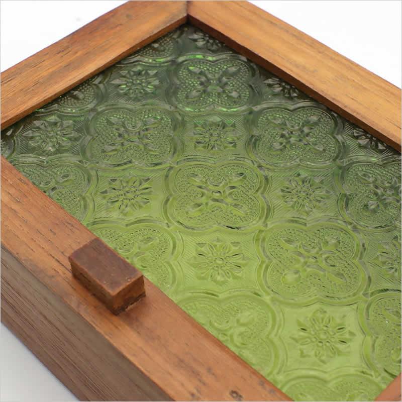 ウッド&エンボスガラス ボックスM BOX 小物入れ 木製 木 蓋付き